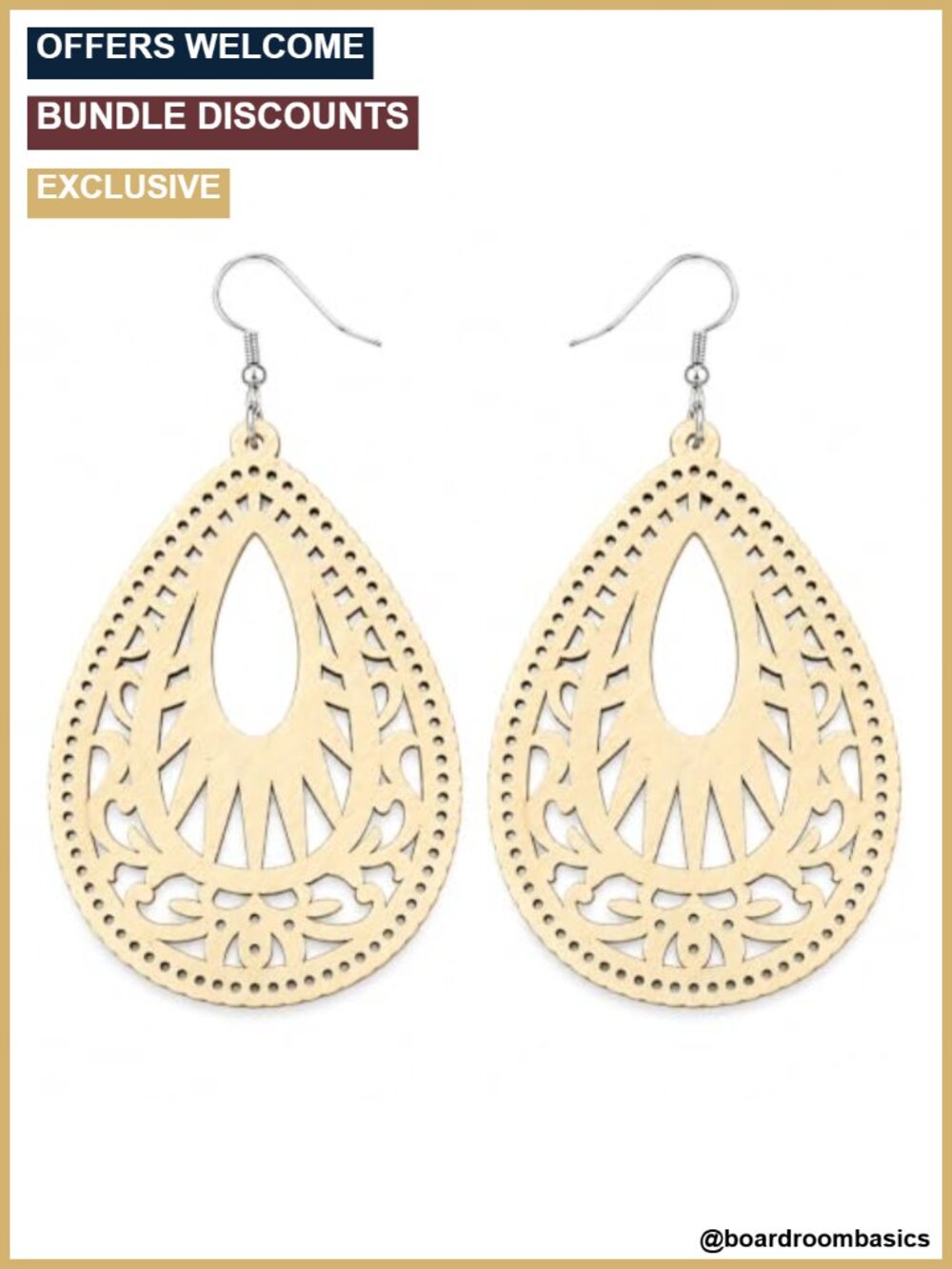 Wooden Teardrop Dangle Earrings Boho Lightweight Drop Jewelry for Women